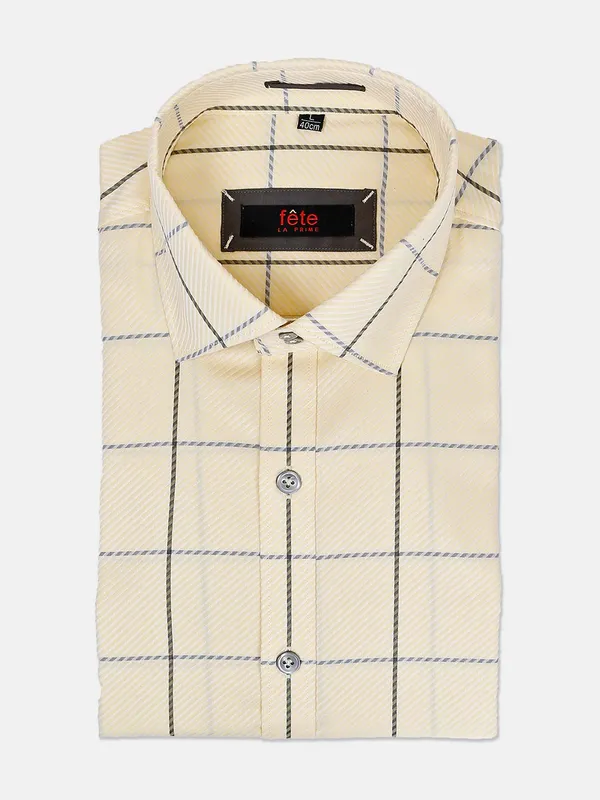 Fete light yellow checks cotton shirt