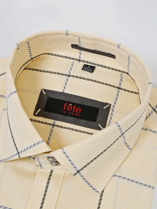 Fete light yellow checks cotton shirt