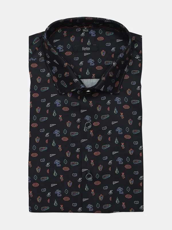 Fete navy printed formal shirt for mens