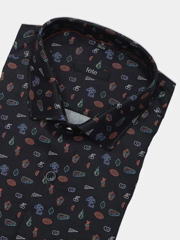 Fete navy printed formal shirt for mens