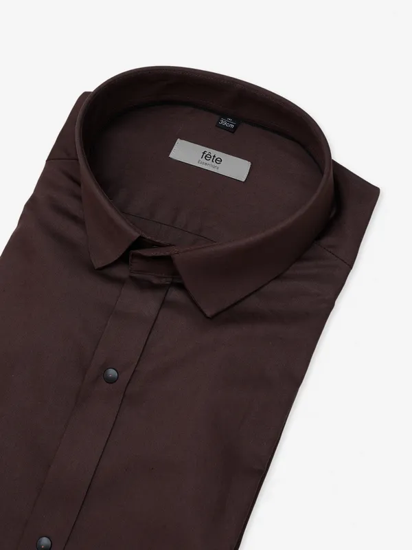 Fete plain brown full sleeves shirt