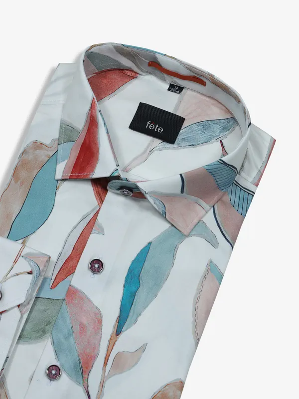 FETE printe white and peach shirt