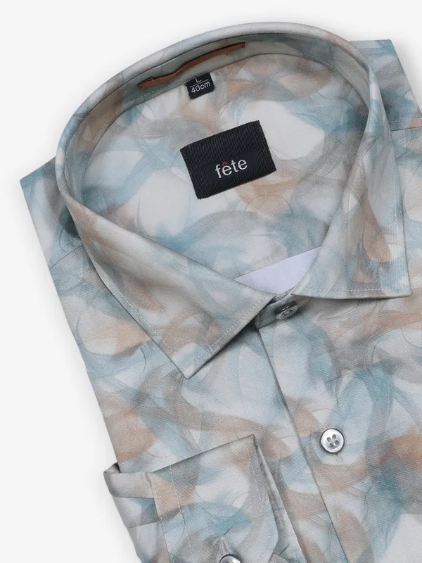 FETE printed beige cotton party wear shirt