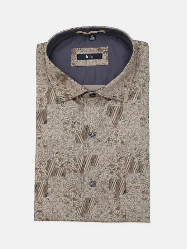 Fete printed beige cotton shirt for party