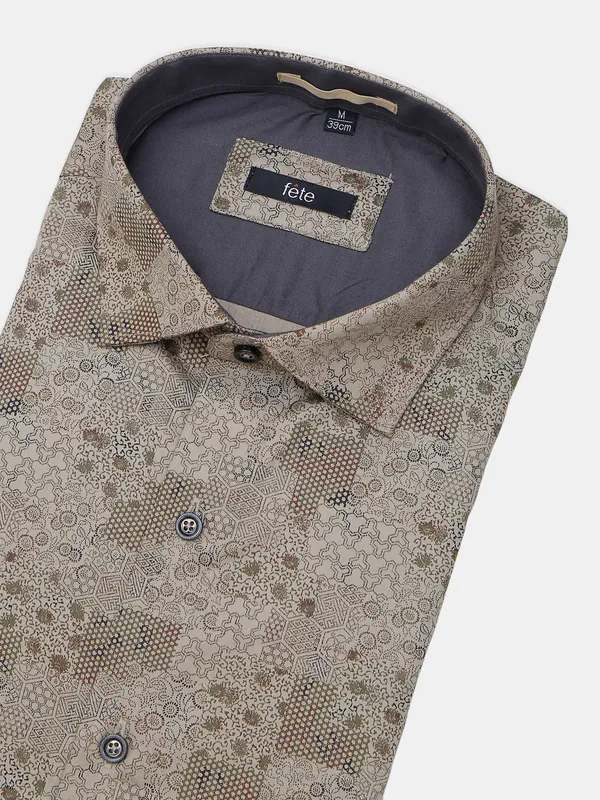Fete printed beige cotton shirt for party