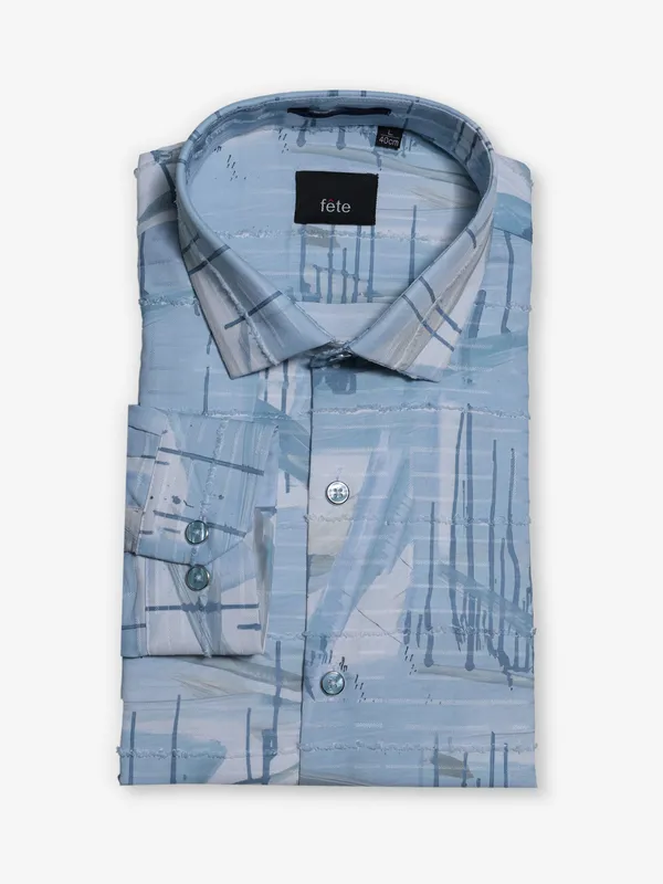 FETE printed blue cotton party wear shirt