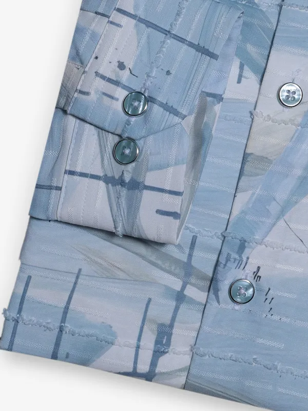 FETE printed blue cotton party wear shirt