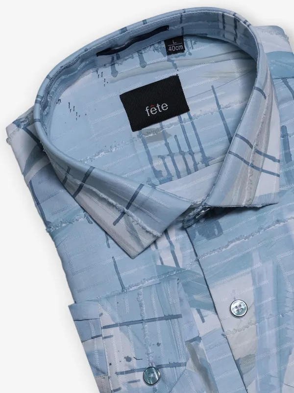FETE printed blue cotton party wear shirt