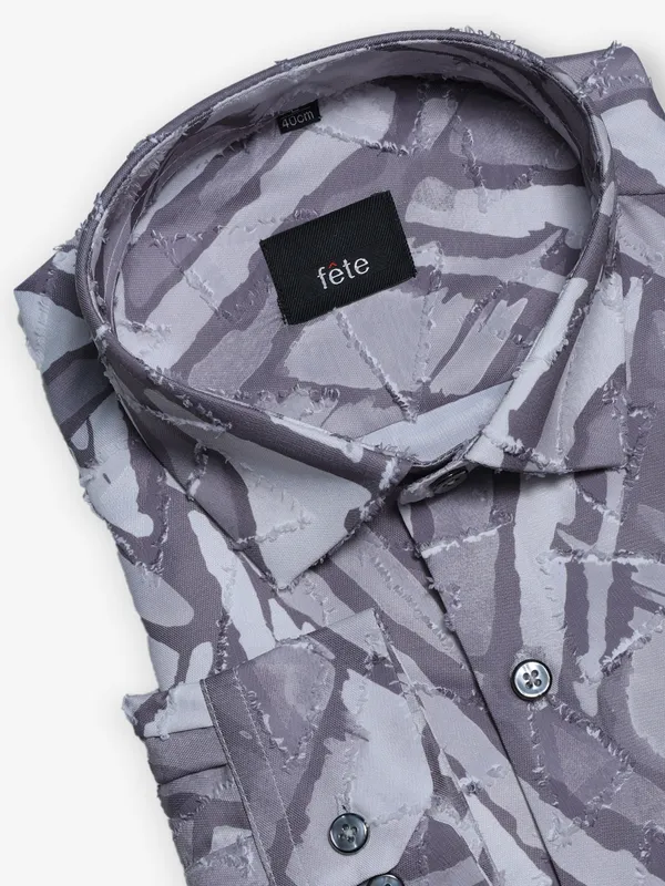 FETE printed grey cotton party wear shirt