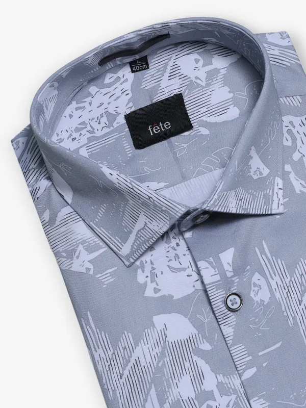 FETE printed grey party wear mens shirt