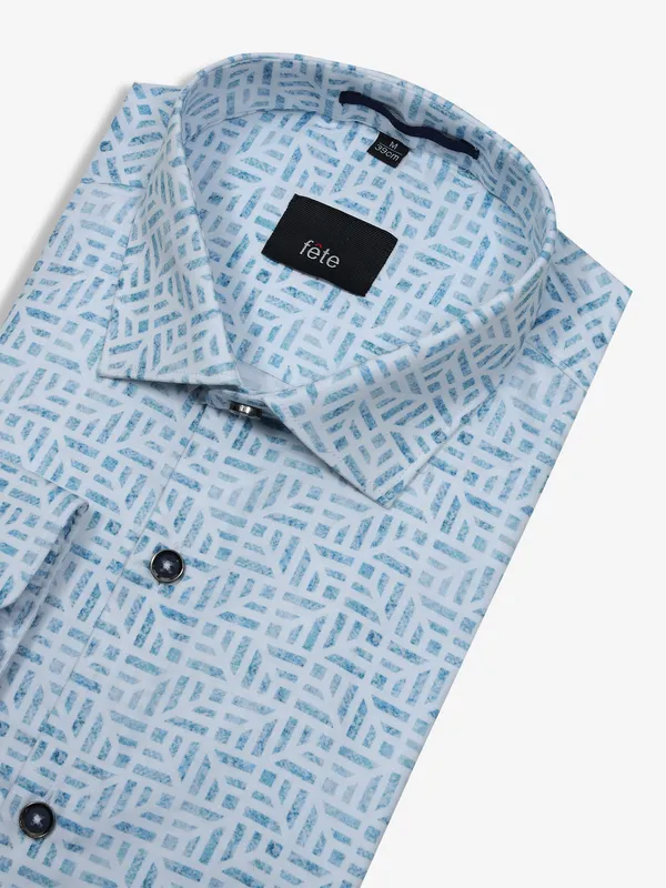 FETE sky blue cotton printed shirt