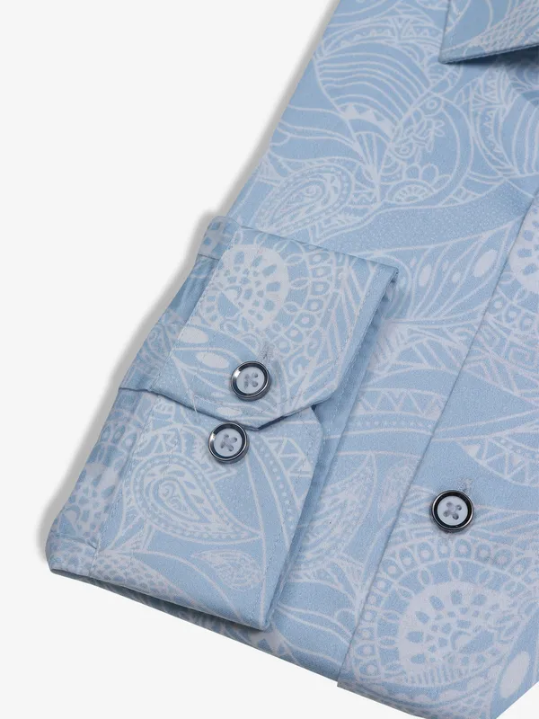 FETE sky blue printed cotton shirt