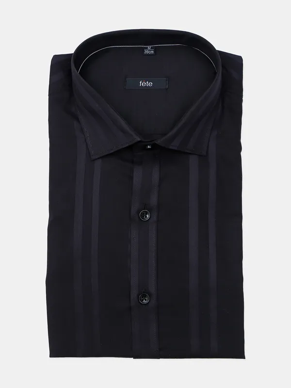 Fete stripe black cotton formal shirt