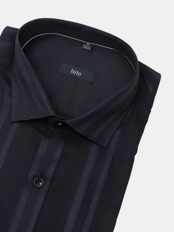 Fete stripe black cotton formal shirt