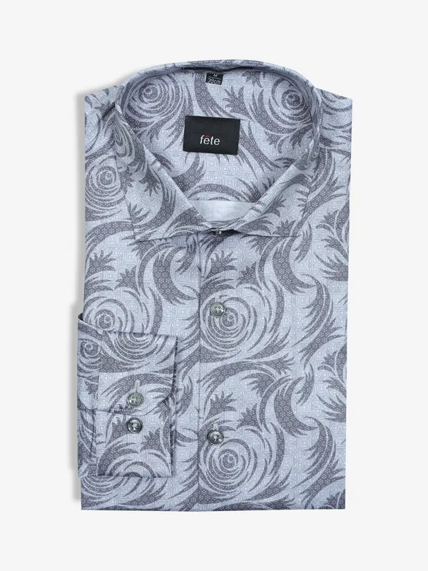 FETE white and grey cotton printed shirt