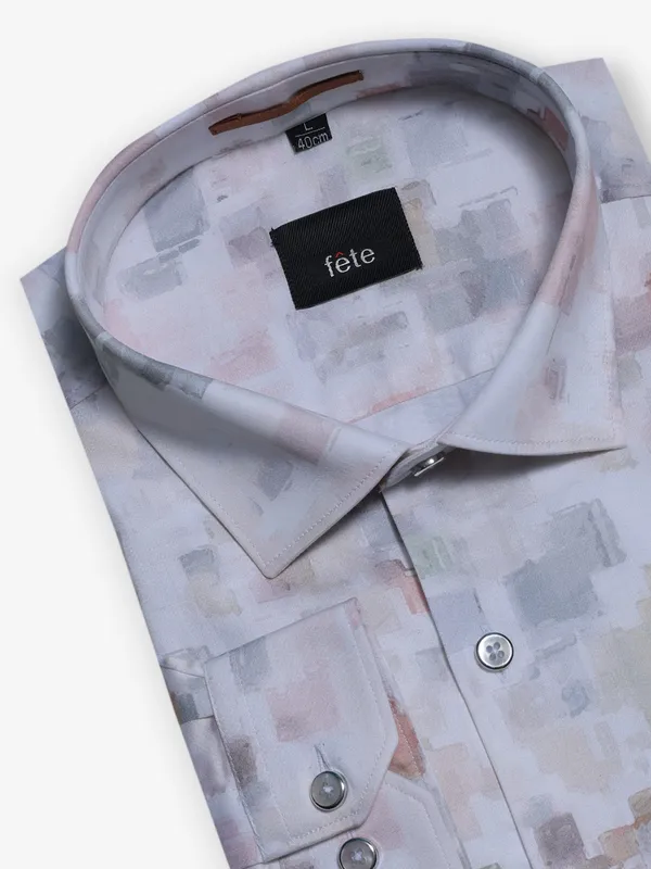 FETE white and peach printed cotton shirt
