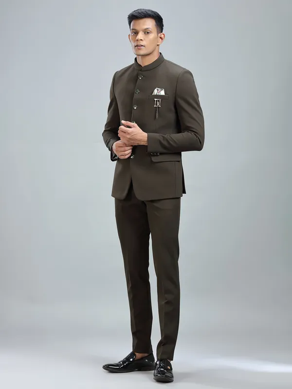 Finest green jodhpuri suit in premium terry rayon fabric