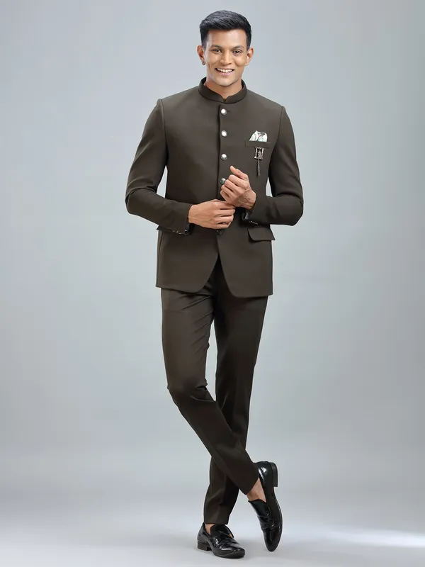 Finest green jodhpuri suit in premium terry rayon fabric