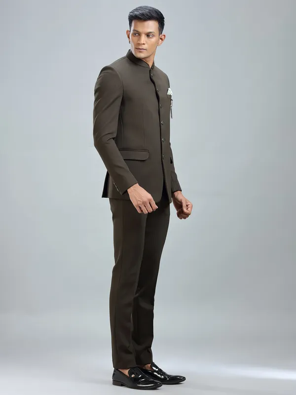 Finest green jodhpuri suit in premium terry rayon fabric