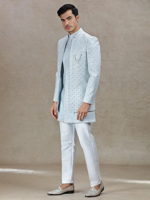 Firozi blue indo western with resham and embroidery