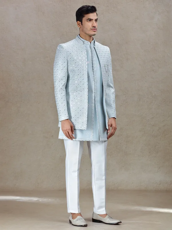 Firozi blue indo western with resham and embroidery