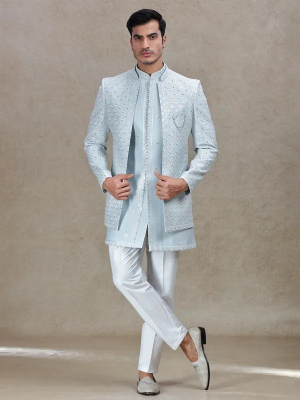 Firozi blue indo western with resham and embroidery
