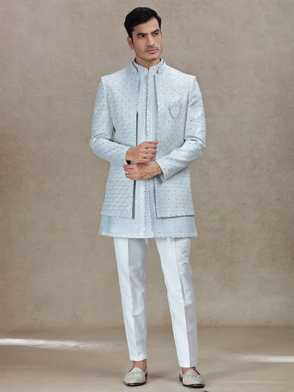 Firozi blue indo western with resham and embroidery