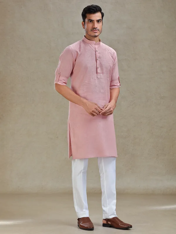 Flamingo pink serene kurta pajama set for ethnic charm