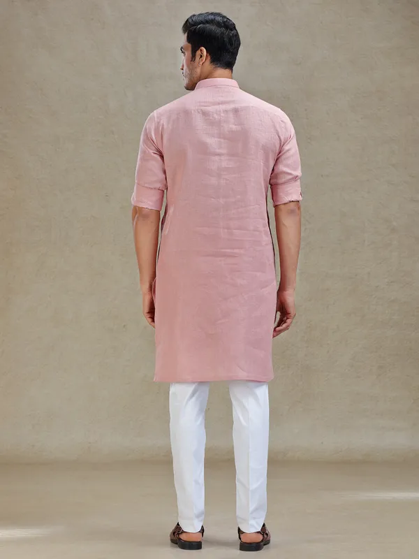 Flamingo pink serene kurta pajama set for ethnic charm