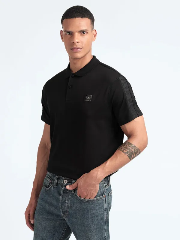 FLAYING MACHINE black polo plain t-shirt