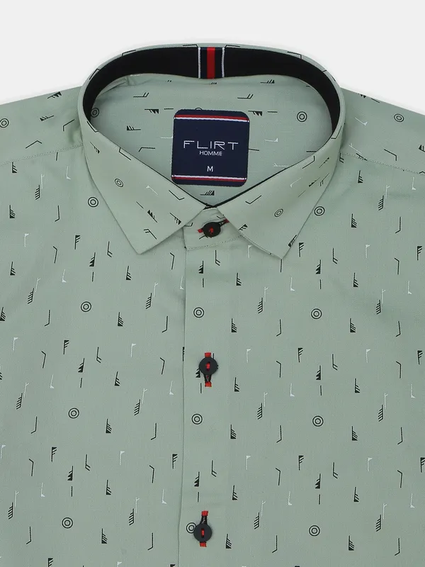 Flirt printed pista green hue shirt for men