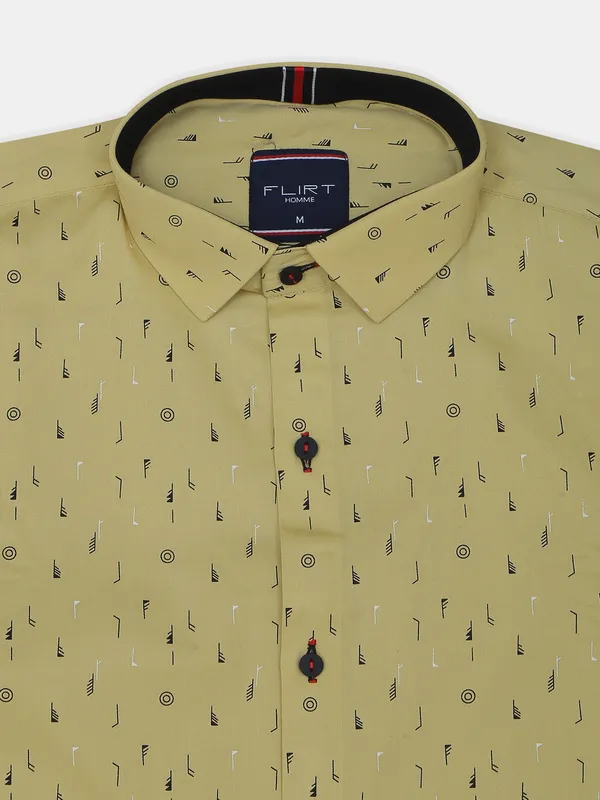 Flirt printed style yellow hue cotton shirt