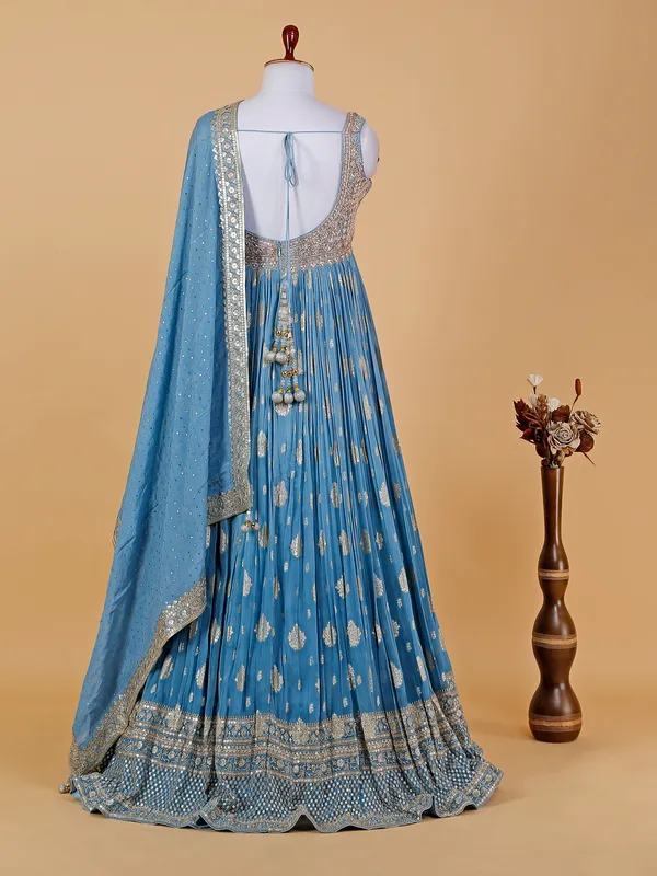 Floor length style sky blue anarkali suit