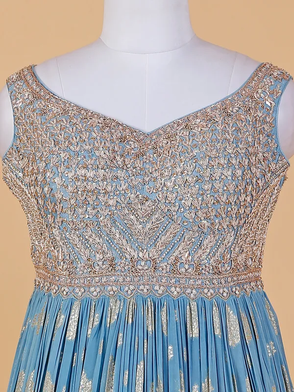Floor length style sky blue anarkali suit