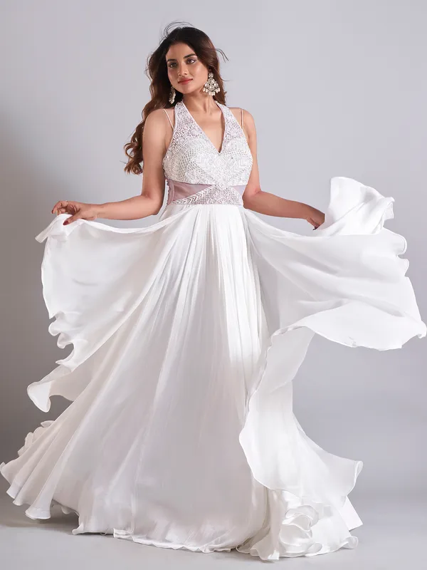 Floor length white designer salwar suit