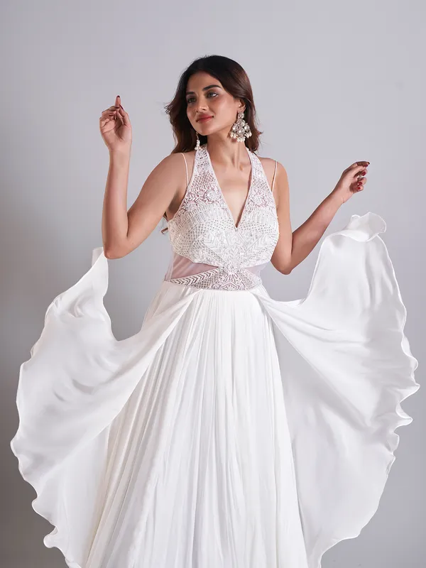 Floor length white designer salwar suit