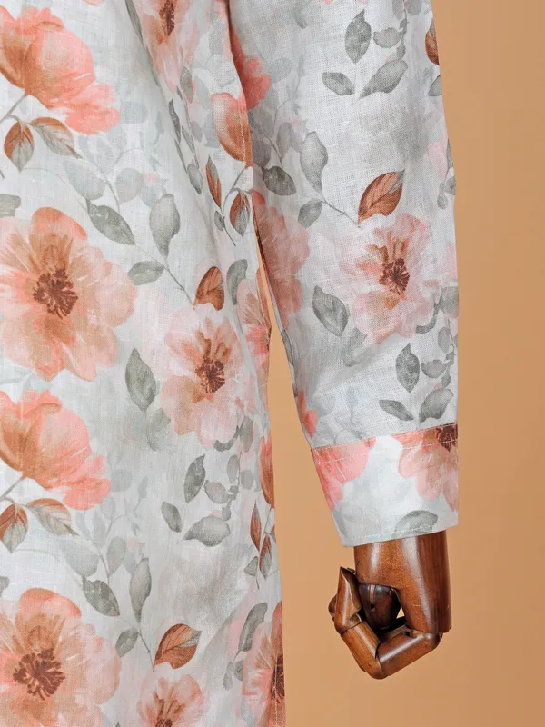 Floral printed cotton grey kurta