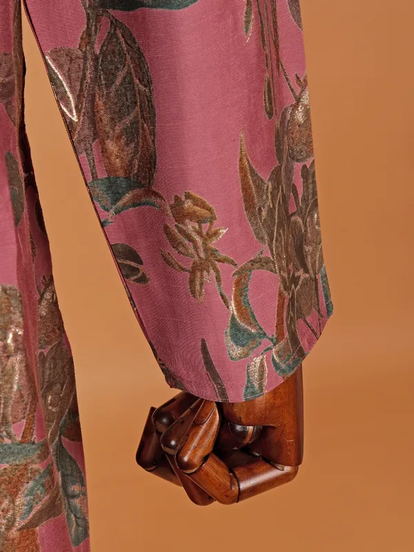 Floral printed cotton pink kurta suit