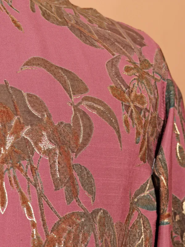Floral printed cotton pink kurta suit