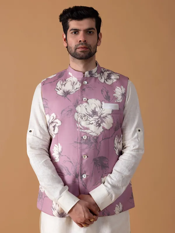 Floral printed pink waistcoat