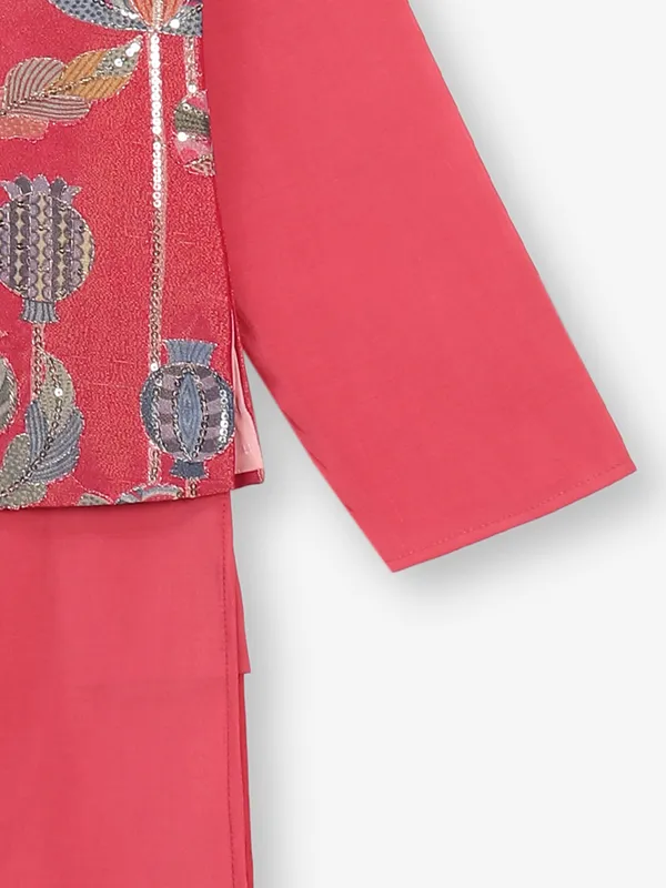 Floral printed pink waistcoat set for boys