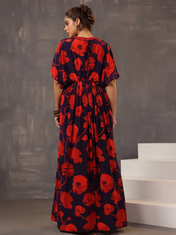 Floral printed purple silk desinger suit