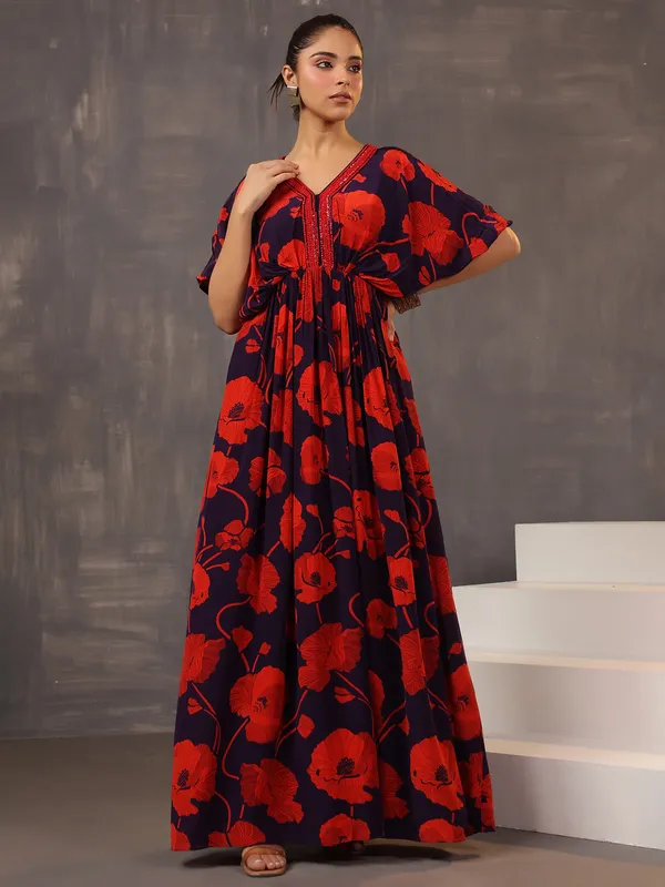 Floral printed purple silk desinger suit