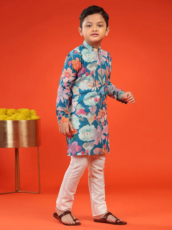 Floral printed rama blue kurta suit