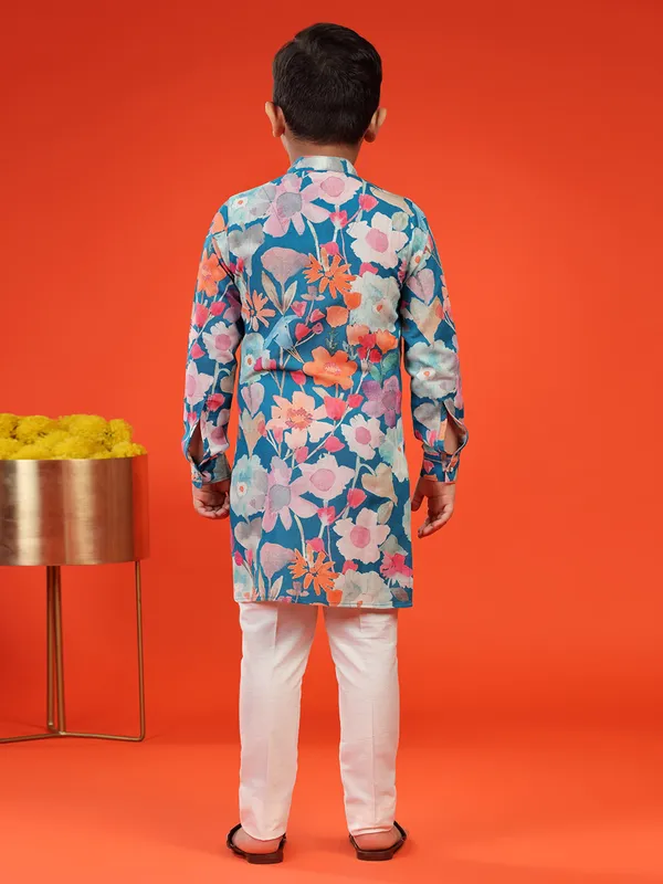 Floral printed rama blue kurta suit