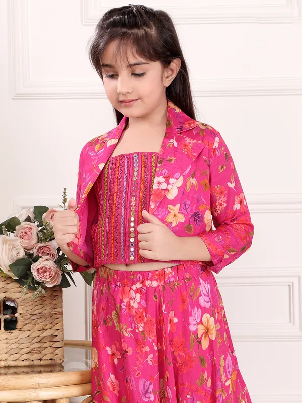 Floral printed rani pink co-ord lehenga choli