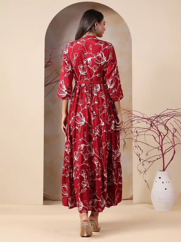 Floral printed rayon cotton maroon kurti