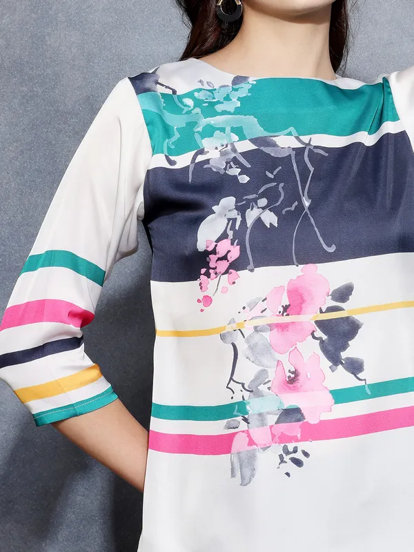 Floral printed white top