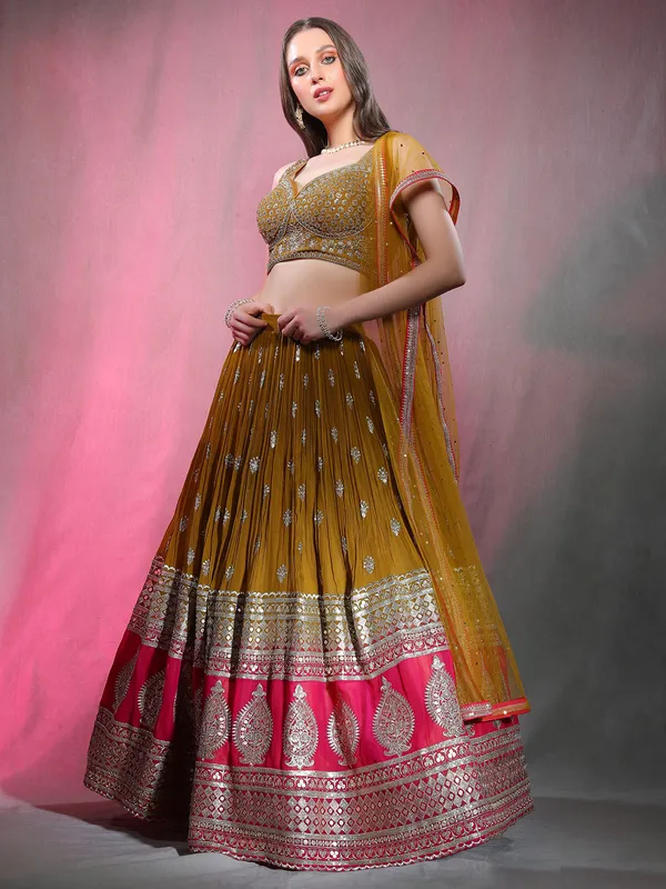 Flowy mustard yellow georgette lehenga choli
