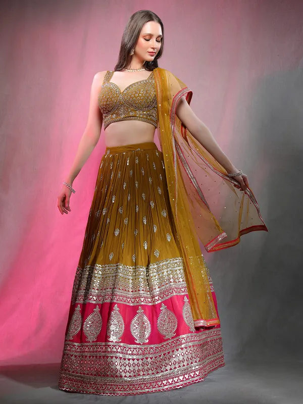 Flowy mustard yellow georgette lehenga choli
